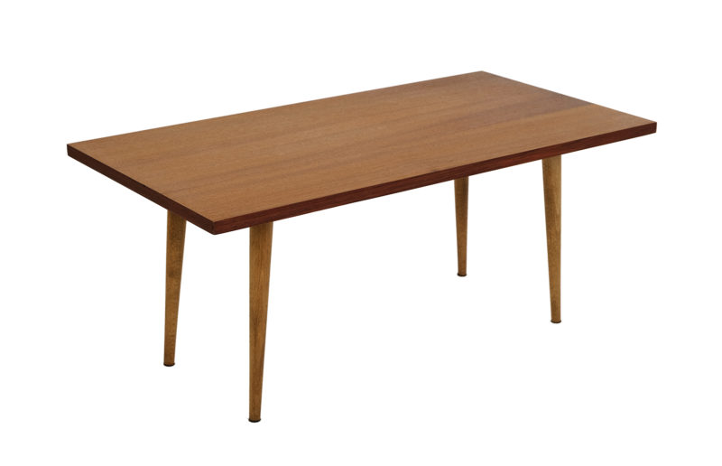 Coffee bench from the PRL era, so called 'patyczak' type. Iroko. Fully revitalized. Coffee bench after renovation