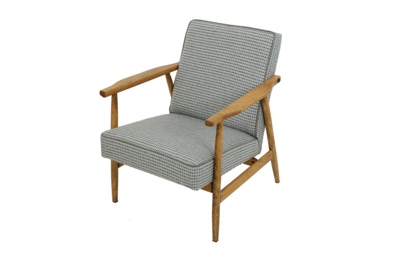 Club armchair from the PRL, Lisek, designed by Henryk Lis. Gray check. Club armchair from the PRL, Lisek