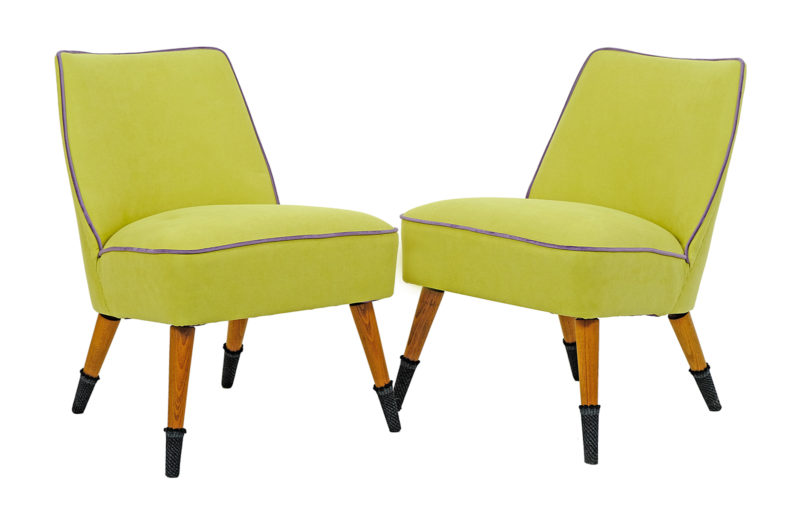 A set of armchairs, so called "muszelka-patyczak" type, from the 1970s. PRL (Polish People's Republic) era. Fully revitalized. armchair after renovation